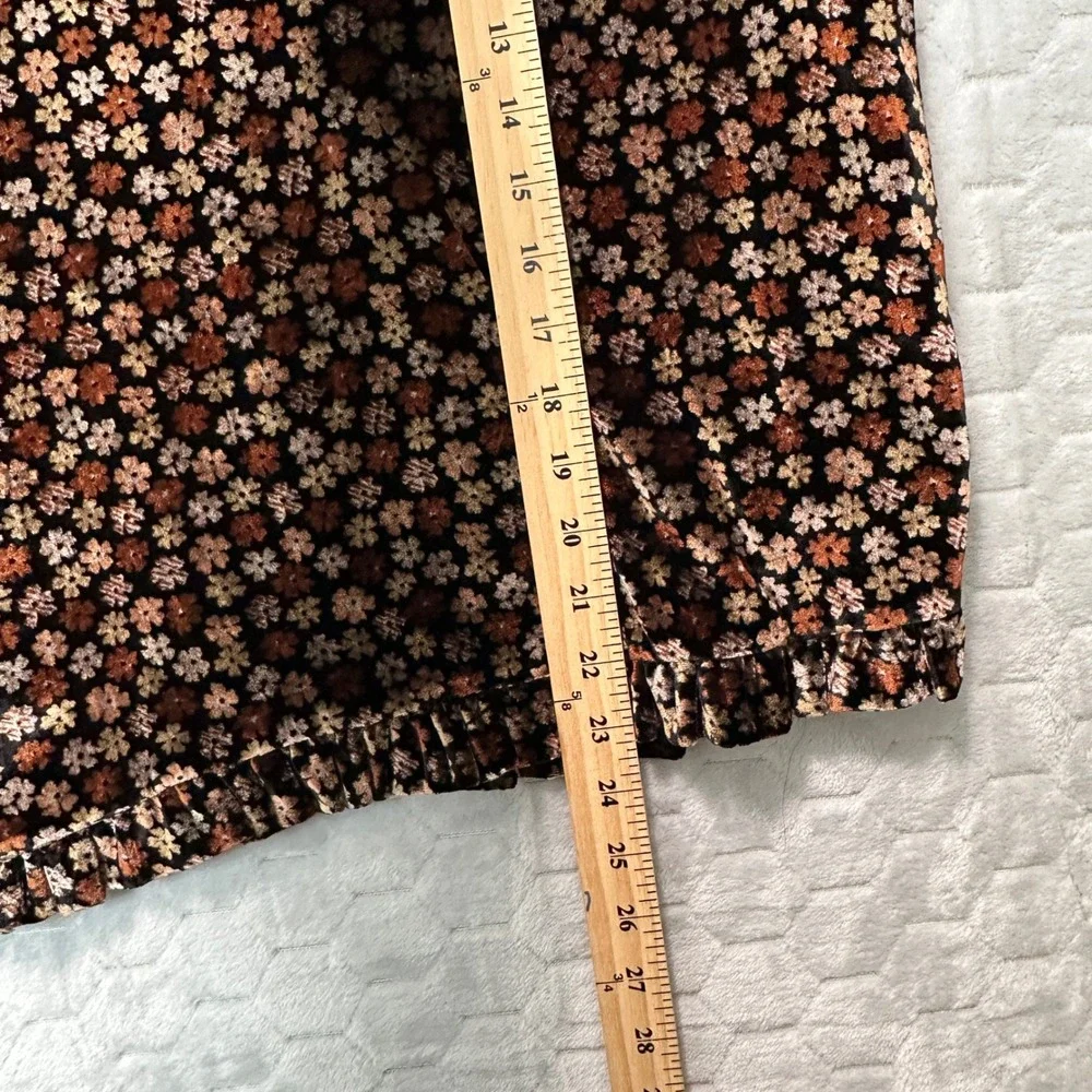Madewell Floral‎ Burnout Velvet V Neck Puff Sleeve Top Black Brown L Coquette